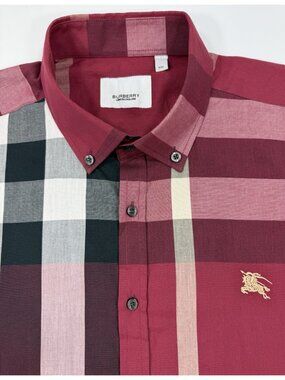 Burberry Mens Shirt Nova Check EKD Prorsum Knight Size 2XL Long Sleeve Red